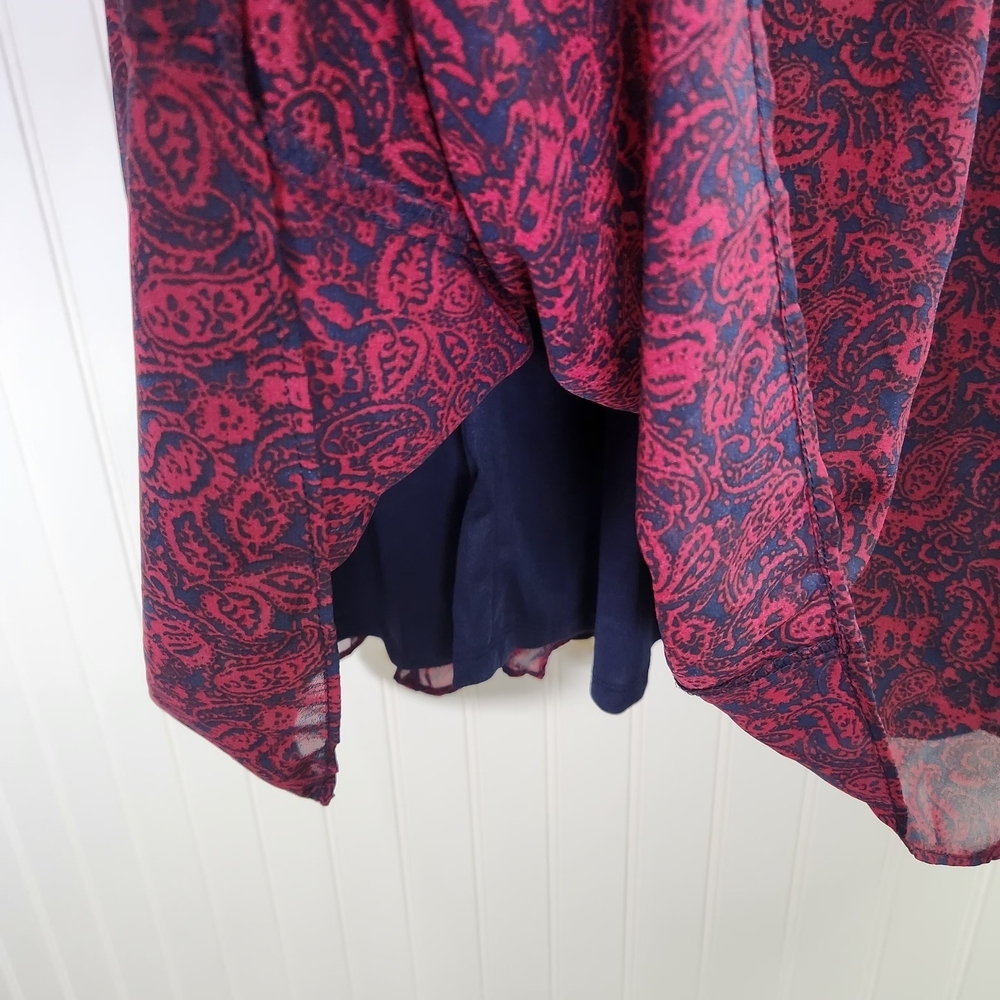 MSK Long Sleeve Paisley Dress - Red and Blue Pleated Neckline Size 16 NWT - Picture 6 of 11